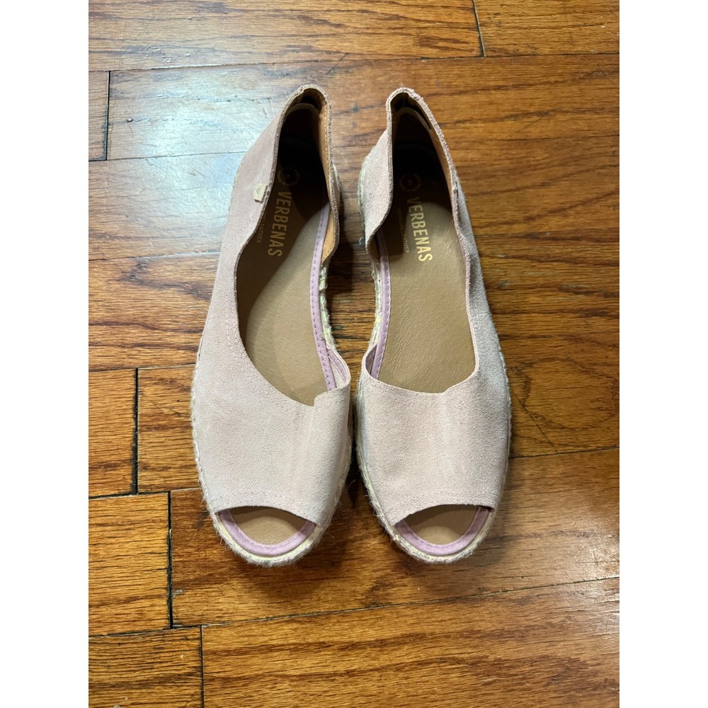Verbenas Cruz Pink Suede Peep Toe Espadrille Flats Shoes Made in Spain Size 41